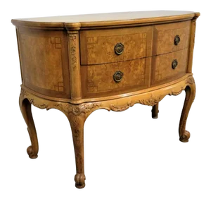 Louis XV Walnut Inlaid Burl Carved Commode