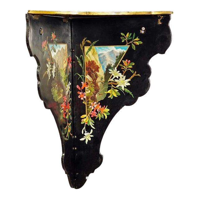 Antique Victorian Papier-Mâché Wall Shelve With Edelweiss Decoration For Sale