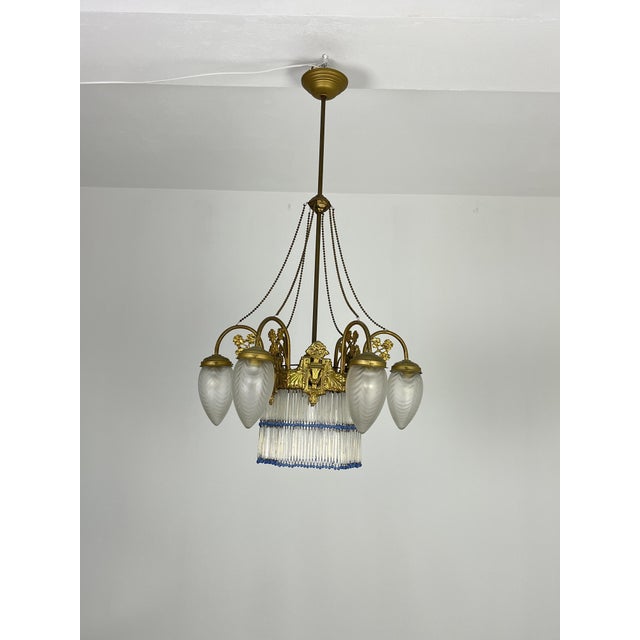 Art Deco 7-Light Chandelier in Brass and Glass, 1940s For Sale - Image 10 of 18