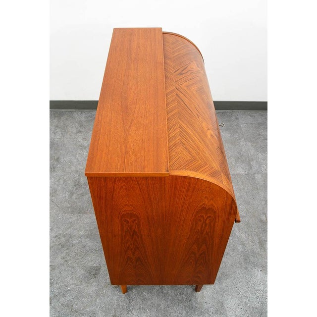 Brown Mid Century Danish Modern Desk Rolltop Secretary Teak Wood Denmark Vintage Legs For Sale - Image 8 of 10
