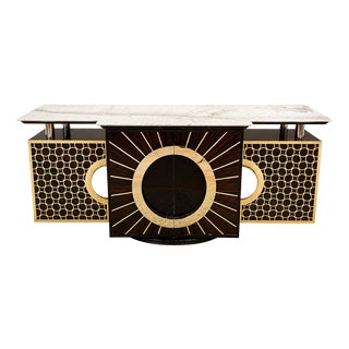 Wooden and Marble Sideboard, 1980s For Sale