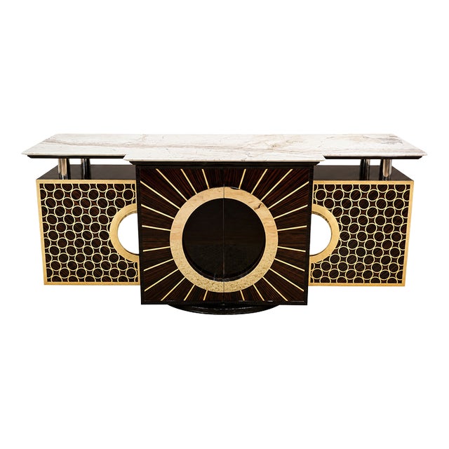 Wooden and Marble Sideboard, 1980s For Sale