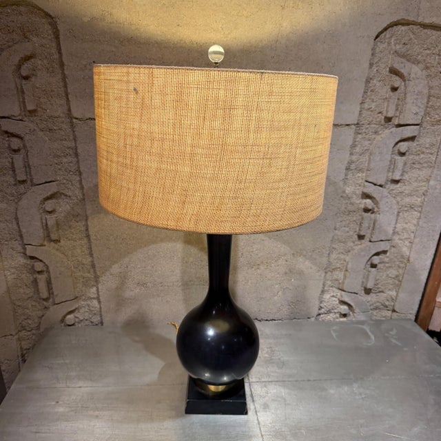 1960s Mid Century Modern Black Ceramic Table Lamp Teardrop Shape Eames Era For Sale - Image 5 of 11