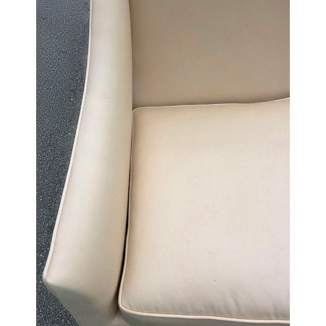 Cream Pair of Federal Revival Mahogany Swan-Arm Armchairs With Neoclassical Rosette Details, Mid-20th Century For Sale - Image 8 of 15