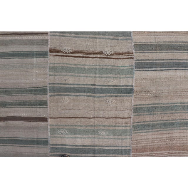 Textile Squared Vintage Turkish Paneled Kilim Vintage Rug in Muted Colors 14'0" X14'2" For Sale - Image 7 of 13