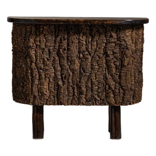 1970-1979 France Weathered Dark Bark Brown Live-Edge Bark-Clad Side Table For Sale