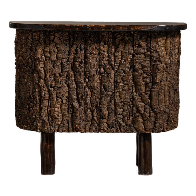 1970-1979 France Weathered Dark Bark Brown Live-Edge Bark-Clad Side Table For Sale