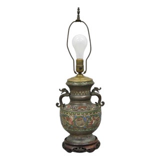 Antique Chinese Porcelain Enamel Bronze Oriental Cloisonne Champleve Table Lamp For Sale