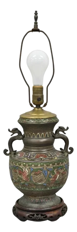 Antique Chinese Porcelain Enamel Bronze Oriental Cloisonne Champleve Table Lamp