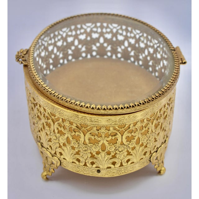 Vintage French Beveled Glass and Brass Jewelry Box For Sale - Image 4 of 12