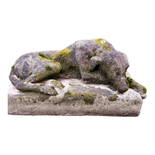Cast Stone Dog Garden Statue With Moss Patina Mid 20th Century For Sale