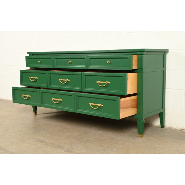 Wood White Furniture French Regency Louis XVI Green Lacquered Dresser or Credenza, Newly Refinished For Sale - Image 7 of 17