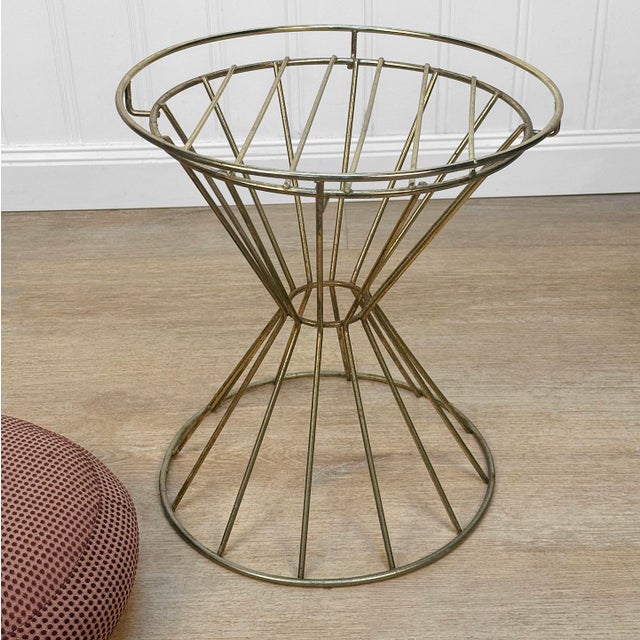 Mid-Century Gold Hour Glass Red Polka Dot Round Vanity Stool For Sale - Image 4 of 10