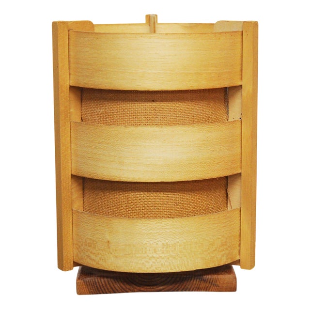 Wooden Lamellae Cylindric Table Lamp, 1970s For Sale