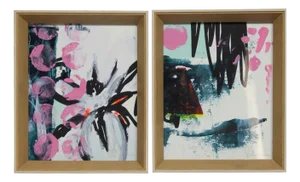 Lola Galanes, Compositions, 2009, Acrylic & Mixed Media on Cardboard, Framed, Set of 2