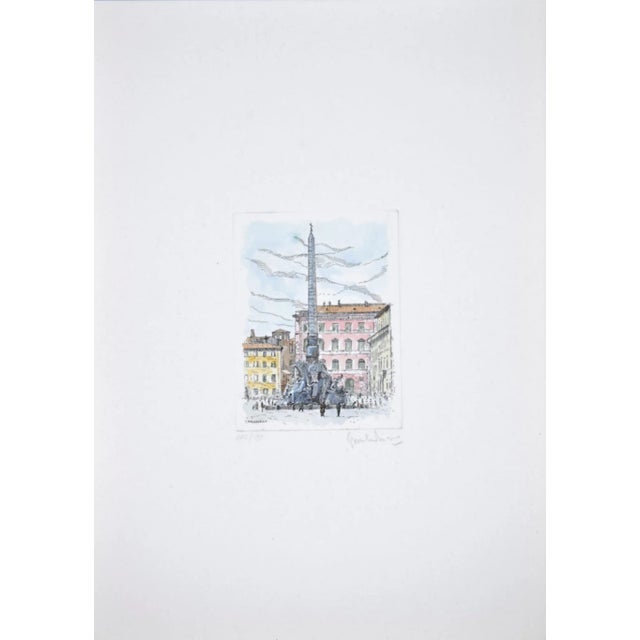 Navona Square is an original etching realized in the 1960s by Giuseppe Malandrino. Original hand-colored print. Image...