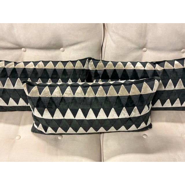 Bespoke Geometric Velvet Lumbar Pillows, Set of Three For Sale - Image 12 of 12