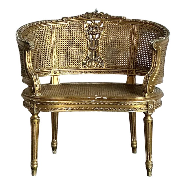 Vintage Regency Gilt Caned Chair For Sale