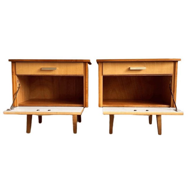 Beige Mid-Century Modern Danish Bedside Tables in Duo-Tone Wood, 1950s, Set of 2 For Sale - Image 8 of 11
