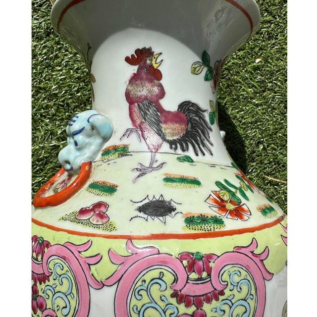 Pair of Antique 19th Century Rare Chinese Porcelain Vases Hand Painted Roosters, Florals & Insects For Sale - Image 14 of 18