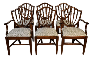 1920 Antique English Solid Walnut Shield-Back Set of Six Dining Chairs