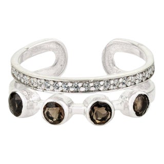 Rare Open Cuff Smoky Topaz Ring With Dazzling Zircons, Size 8.5 For Sale
