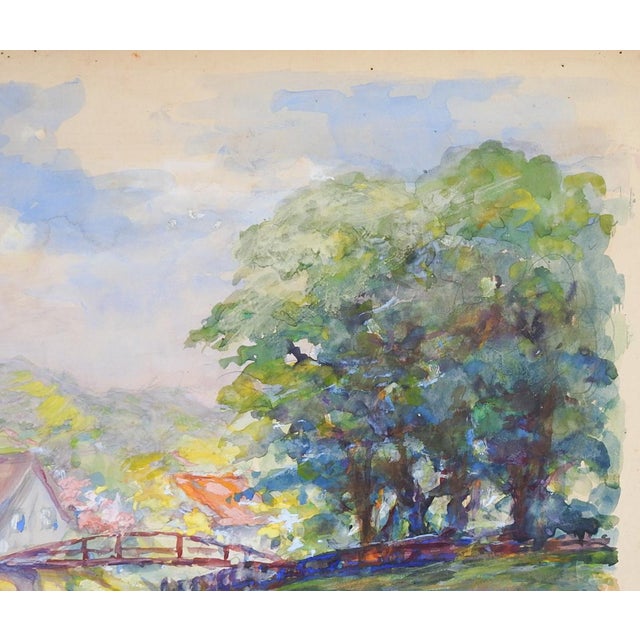 Early 20th Century Early 20th Century Pastoral Riverside Cottage Landscape Painting For Sale - Image 5 of 9