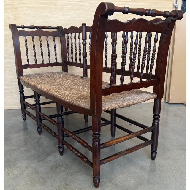 Mid-Century Modern 20th Century Catalan Bench in Solid Walnut with Caned Seat, Three Seats For Sale - Image 3 of 18