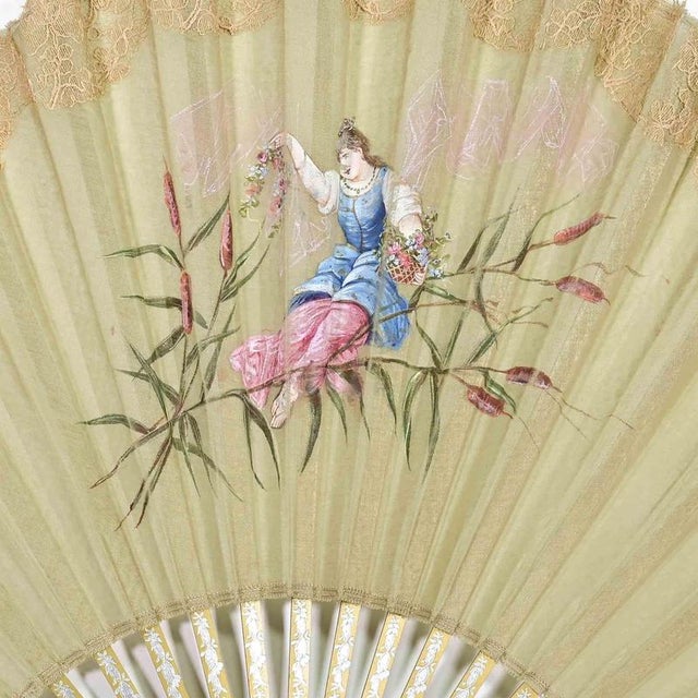 Hand-Painted Silk and Lace Fan, Early 20th Century For Sale - Image 3 of 6