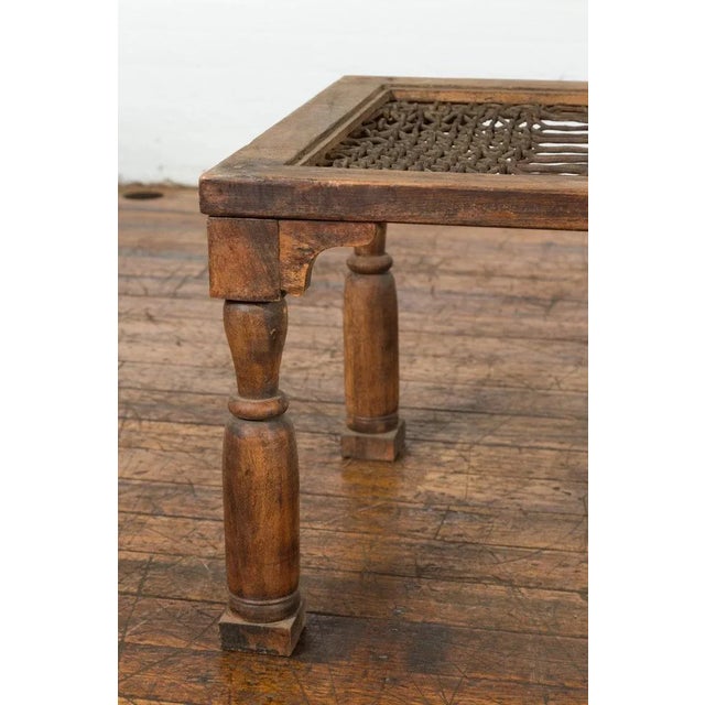 Brown Antique Indian Window Grate Made into a Coffee Table with Turned Baluster Legs For Sale - Image 8 of 13