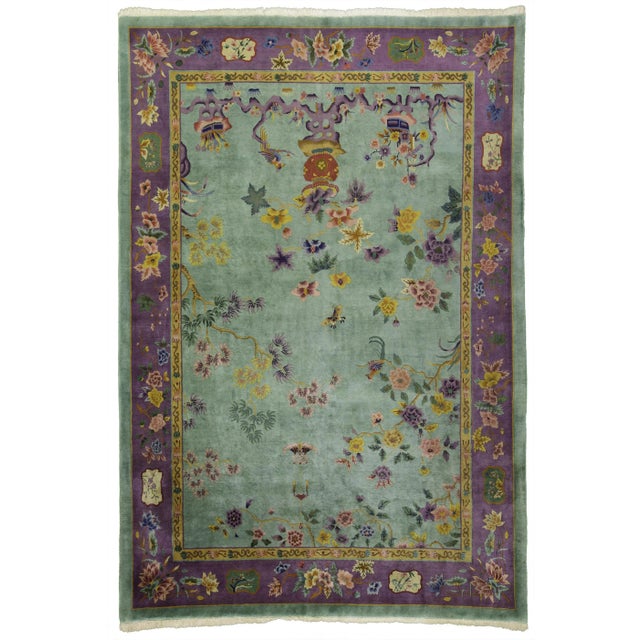 Textile Early 20th Century Antique Chinese Art Deco Rug - 9′1″ × 11′8″ For Sale - Image 7 of 7