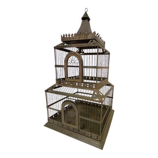 Vintage Large Ornamental Two-Tiered Metal Birdcage For Sale