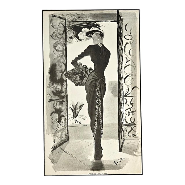 1947 French Fashion Design by Pierre Balmain, Matted For Sale