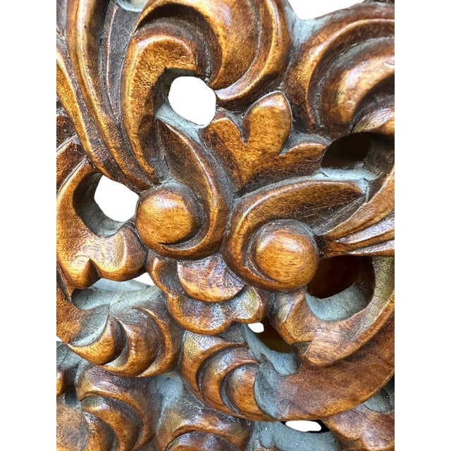 Vintage French Rocco Style Hand Carved Wood Wall Mirror For Sale - Image 9 of 11