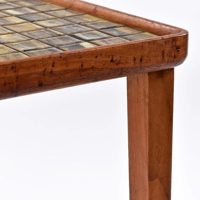 Wood Early Mid-Century Modern Danish Ceramic Tile Teak Square Tall Side Table For Sale - Image 7 of 10
