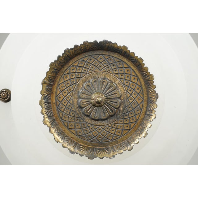 Mid 20th Century Mid 20th Century Restored French Art Deco White Alabaster Dish Pendant Light For Sale - Image 5 of 8
