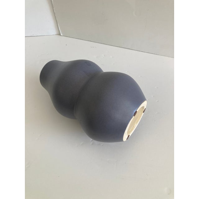 1960s Mid Century Matte Charcoal Glazed Ceramic Gourd Vase For Sale - Image 5 of 9