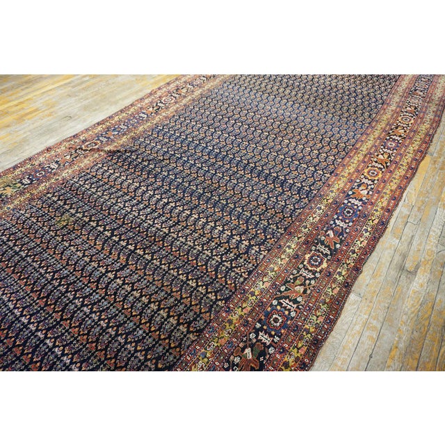 Classic and Traditional Black Background Color Ikat Pattern Antique Persian Gallery Rug For Sale - Image 4 of 11