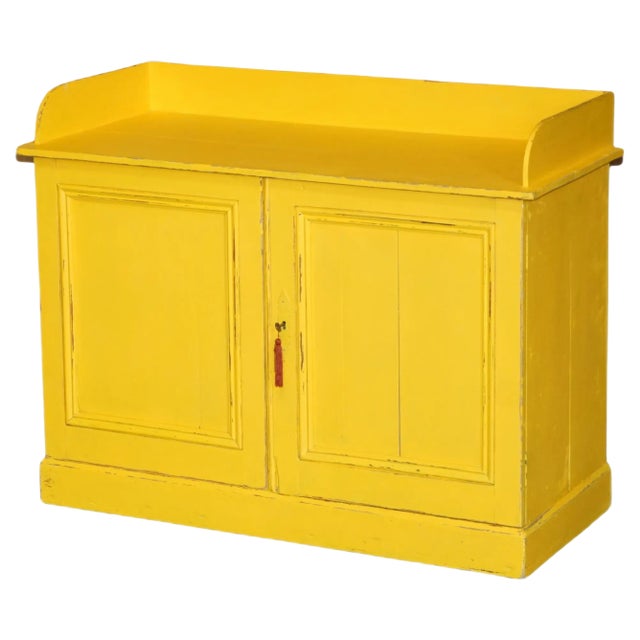 Antique Hungarian Hand Painted Yellow Pine Kitchen Sideboard, 1880s For Sale