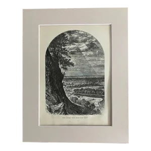 Antique 1874 Wood Engraving, "New Haven, View from East Rock " CT in 11x14 Mat