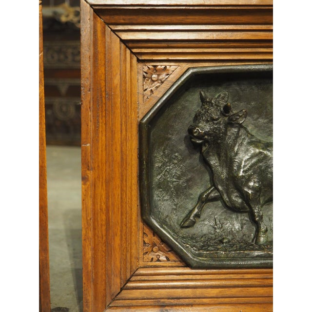 Circa 1860 French Walnut and Bronze Bull Plaques, by Christopher Fratin For Sale - Image 10 of 18