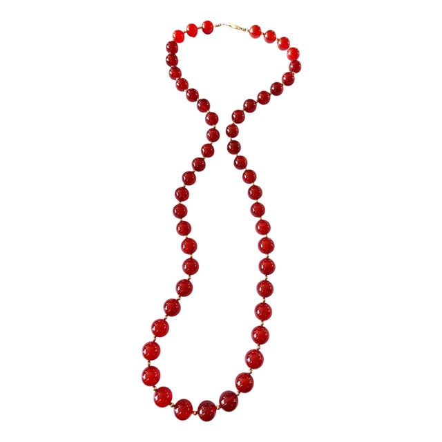 Vintage Carnelian Stone and Gold Beads Necklace 15" H For Sale