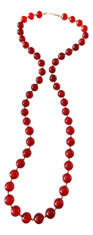 Vintage Carnelian Stone and Gold Beads Necklace 15" H