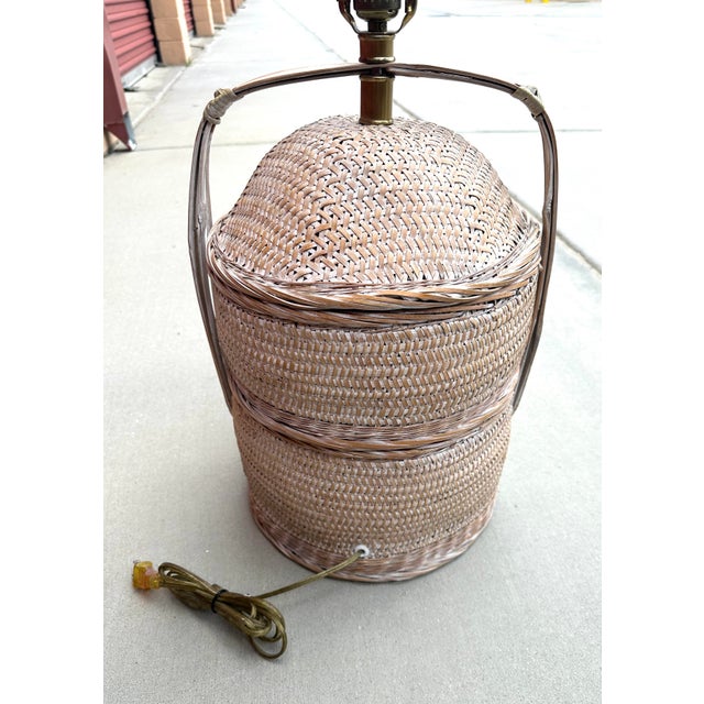 Vintage MCM Chinese Wedding Basket Table Lamp For Sale - Image 10 of 10