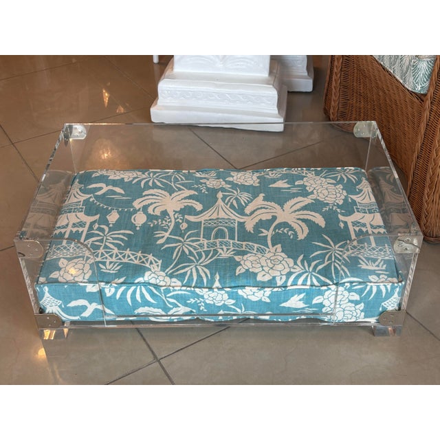 Modern Vintage Palm Beach Lucite & Chrome Pet Dog Bed New Custom Pagoda Cushion For Sale - Image 3 of 10