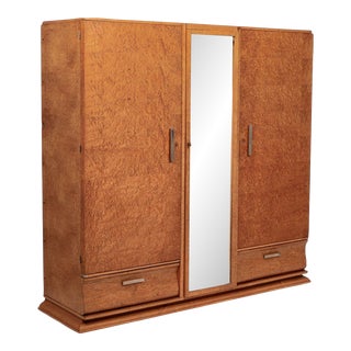 1940s Vintage French Art Deco Birdseye Maple Wardrobe Cabinet by Gouffé For Sale