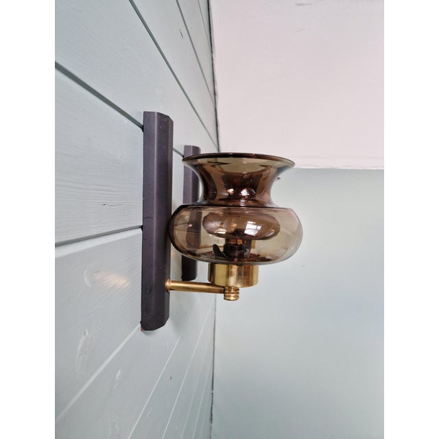 Brass and Smoked Glass Wall Sconces, 1960s, Set of 2 For Sale - Image 11 of 16