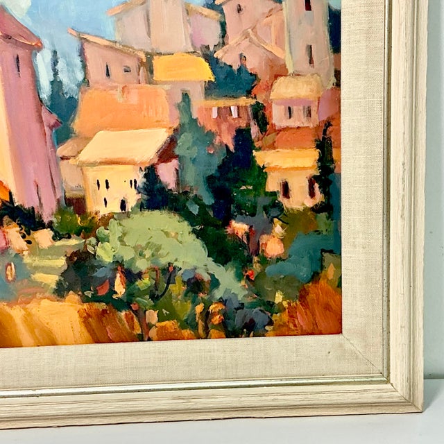 1963 Vintage Impressionist Rustic European Original Oil Painting, ‘Provincial Village’ by Patsy Smith For Sale - Image 4 of 13