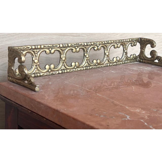 Pair of Italian Marquetry Nightstands With Bronze Crest, Drawers and Doors For Sale - Image 9 of 11