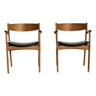 Pair of Mid-Century Danish Teak Dining Arm Chairs by Erik Buch For Sale